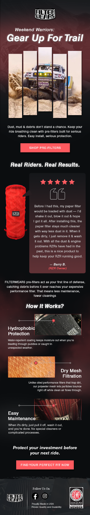 Filterwears Trail email template